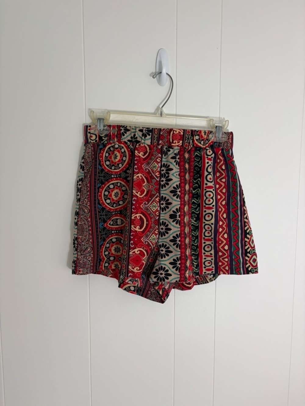 SHEIN High-Waist Silky Red Multi-Pattern Elastic Shorts